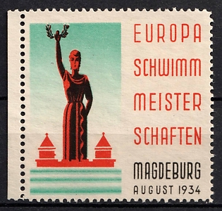 1934 'European Swimming Championships', Third Reich Nazi Germany Propaganda Label Stamp