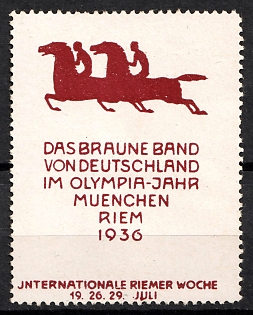 1936 'The Brown Belt of Germany in the Olympic Year Munich Riem 1936', Third Reich Nazi Germany Propaganda Label Stamp