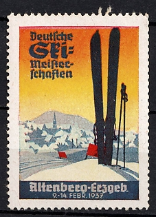 1937 'German Ski Championships', Third Reich Nazi Germany Propaganda Label Stamp