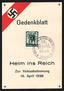 1938 'German Empire One People One Empire One Leader', Souvenir Sheet, Third Reich Nazi Germany Propaganda