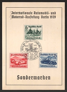 1939 'German Empire. International Automobile and Motorcycle Exhibition Berlin 1939', Souvenir Sheet, Third Reich Nazi Germany Propaganda