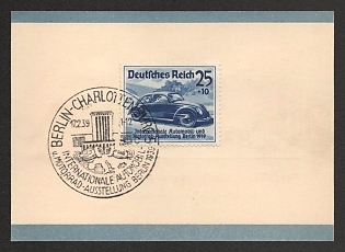 1939 'German Empire. International Automobile and Motorcycle Exhibition Berlin 1939', Souvenir Sheet, Third Reich Nazi Germany Propaganda