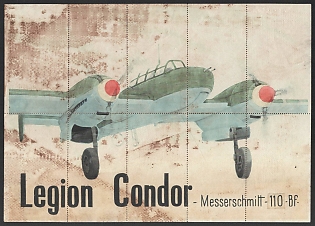 1939-1945 'Condor Legion Messerschmitt-110-Bf', Spain Souvenir Sheet with Food stamps coupons, Nazi Propaganda Espana, Extremely Rare