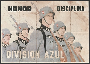 1942 'Honor Discipline Blue Division', Spain Souvenir Sheet with Food stamps coupons, Nazi Propaganda Espana, Extremely Rare