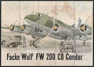 1942 'Focke Wulf FW 200 C8 Condor', Spain Souvenir Sheet with Food stamps coupons, Nazi Propaganda Espana, Extremely Rare