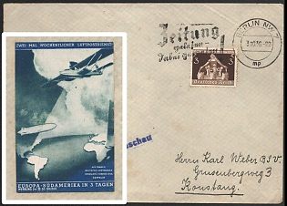 1936 'Twice-Weekly Airmail Service Europe South America in 3 Days', Propaganda Label, Third Reich Nazi Germany