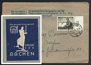 1944 'Old German Coronation City Rheumatism, Bad Aachen', Propaganda Label, Third Reich Nazi Germany