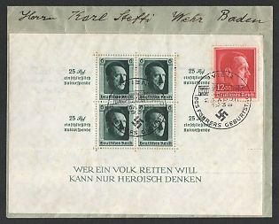 1938 'The Fuhrer's Birthday', Souvenir Sheet Cover, Third Reich Nazi Germany Propaganda
