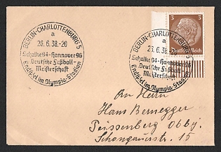 1938 'Berlin, Charlottenburg, Schalke 04-Hannover 96, German Football Championship', Commemorative Propaganda Postmark Cover, Third Reich Nazi Germany