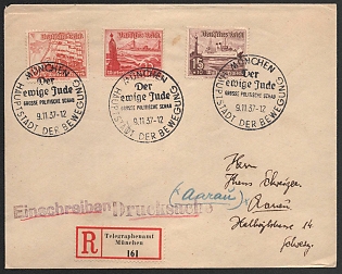 1937 'Munich Capital of the Movement the Wandering Jew Grand Political Exhibition', Commemorative Propaganda Postmark Cover, Third Reich Nazi Anti-Semitic Germany
