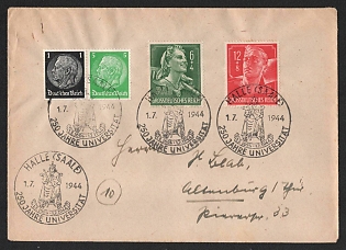 1944 'Halle Saale, 250 Years of the University', Commemorative Propaganda Postmark Cover, Third Reich Nazi Germany