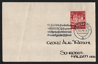 1944 'Wurzburg', Commemorative Propaganda Postmark Cover, Third Reich Nazi Germany