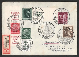 1937 'Berlin State Stress Mussolini Hitler', Commemorative Propaganda Postmark Cover, Third Reich Nazi Germany