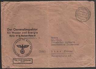 1945 'The Inspector General for Water and Energy', Military Mail Field Post, Third Reich Nazi Germany Propaganda