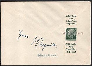 1939 (18 Nov) Third Reich, Germany, Cover used in Mindelheim franked with Se-tenant of Hindenburg Issue (Margin)