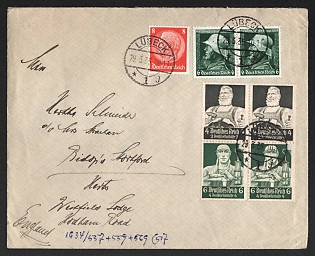 1935 (29 May) Third Reich, Germany, Cover from Lubeck franked with Se-tenants of Hindenburg Issue and 2 x 6pf, 8pf
