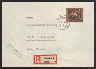 1938 (5 Aug) Third Reich, Germany, Registered Cover from Hamburg to Berlin - Grunewald franked with 42pf