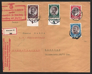 1934 'Reich Ordnance Department', Third Reich, Germany, Registered NSDAP Cover used in Munich franked with 3pf, 6pf, 12pf, 25pf