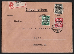 1940 (19 Jan) Third Reich, Germany, Registered Cover from Berlin to Eger (Hungary) franked with 10pf, 20pf, 25pf