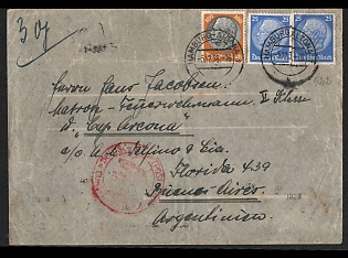 1938 (5 Dec) Third Reich, Germany, Airship Cover from Hamburg - Altona to Buenos Aires (Argentina) franked with 3 x 25pf, 100pf