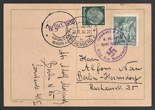 1938 (8 Oct) Germany, German Occupation of Sudetenland, Postcard from Berlin to Hermsdorf franked with 6pf, 50h