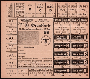 1944 Basic Food Ration Coupon Book, Third Reich, Nazi Germany