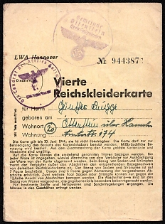1944 Clothes Ration Book with 100 Points, Hannover Region, Third Reich, Nazi Germany