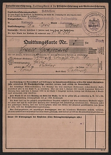 1939 Disability insurance, Receipt card for compulsory and continued insurance, Third Reich, Nazi Germany