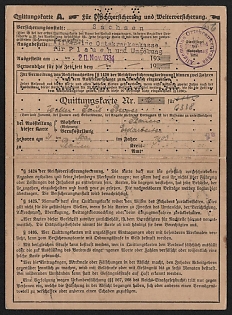 1934 Receipt card for compulsory and continued insurance, Third Reich, Nazi Germany