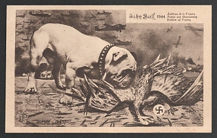1944 Great Britain, Anti-Germany Propaganda, 'Embleme De La Victoire Teeken Van Overwinning Emblem of Victory', WWII Caricature
