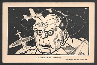 1939-1945 Portugal, Anti-Germany Propaganda, 'Goering's Nightmare. From the Daily Mirror London', WWII Caricature