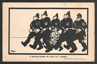 1939-1945 Portugal, Anti-Germany Propaganda, 'The Glorious Dictator of Italy Goes for a Walk. From Cartoon Comment London', WWII Caricature