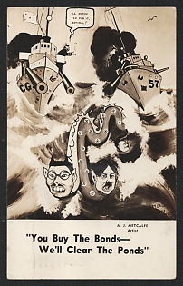1942 United States, Anti-Germany Propaganda, 'You Buy the Bonds We'll Clear the Ponds', WWII Caricature