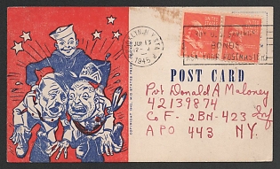 1945 United States, Anti-Germany Propaganda, 'Naval Officer Holds Hitler and Mussolini', WWII Caricature