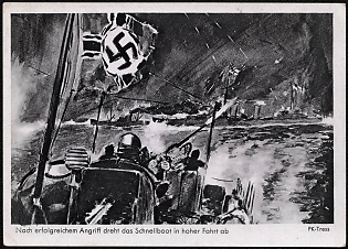 1943 'After a Successful Attack, the Speedboat Turns Away at High Speed', Nazi Propaganda Postcard