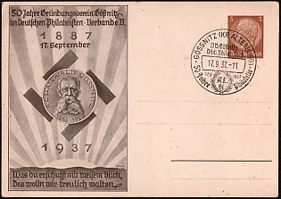 1937 '50 Years of the Bobnitz Founding Association in the German Philatelist Association', Nazi Propaganda Postcard