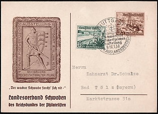 1938 'The Brave Swabian is Not Afraid. Swabian Regional Association of the Reich Association of Philatelists', Nazi Propaganda Postcard