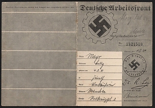 1939 Membership Card of German Labor Front, Third Reich, Nazi Germany