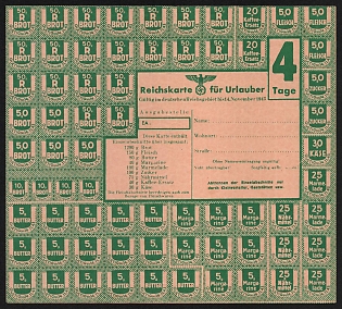 1943 Basic Food Ration Coupon Book, Travel Coupons, Third Reich, Nazi Germany