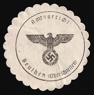 1933-1945 Beuthen (Upper Silesia) District Court Third Reich Nazi Germany Mail Seal