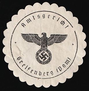 1933-1945 Greifenberg (Pom) District Court Third Reich Nazi Germany Mail Seal