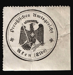 1933-1945 Ufen (Elbe) Prussian District Court Third Reich Nazi Germany Mail Seal