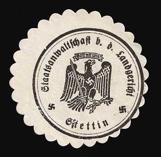 1933-1945 Stettin Public prosecutor b. d. Regional Court Third Reich Nazi Germany Mail Seal
