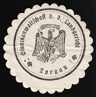 1933-1945 Forgau Public prosecutor b. d. Regional Court Third Reich Nazi Germany Mail Seal