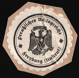 1933-1945 Freyburg (Unstrut) Prussian District Court Third Reich Nazi Germany Mail Seal