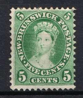 1860 5c New Brunswick, Canada, British Colonies (Deep Yellowish Green)