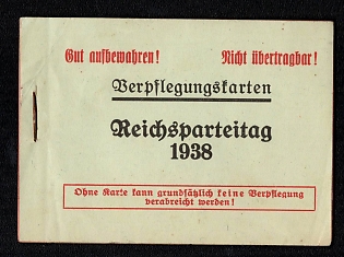 1938 'Reich Party Rally', Complete Food Cards Booklet with Two Panes of Third Reich, Germany