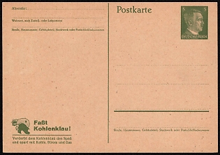 1943-44 5pf 'Catch Coal Thief' Kohlenklau, Third Reich, Germany, Postal Stationery Postcard of Hitler Issue