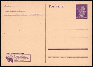 1943-44 6pf 'Catch Coal Thief' Kohlenklau, Third Reich, Germany, Postal Stationery Postcard of Hitler Issue