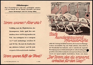 1943 'Coal Thief' Kohlenklau Series, Receipt Berlin Power and Light Corporation (Bewag) Southwest, Accounting Office Berlin - Wilmersdorf